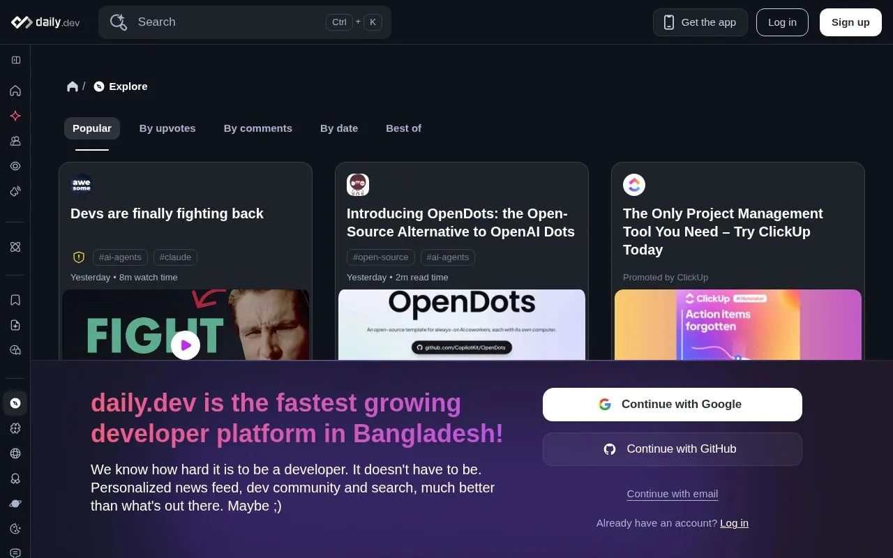 daily.dev homepage screenshot