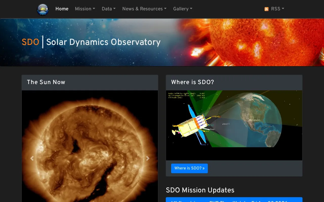 Solar Dynamics Observatory homepage screenshot