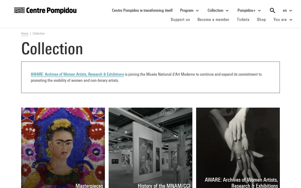 Centre Pompidou homepage screenshot