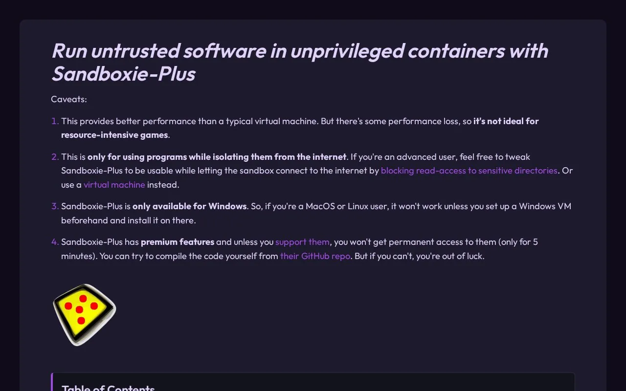 Sandboxie Guide homepage screenshot