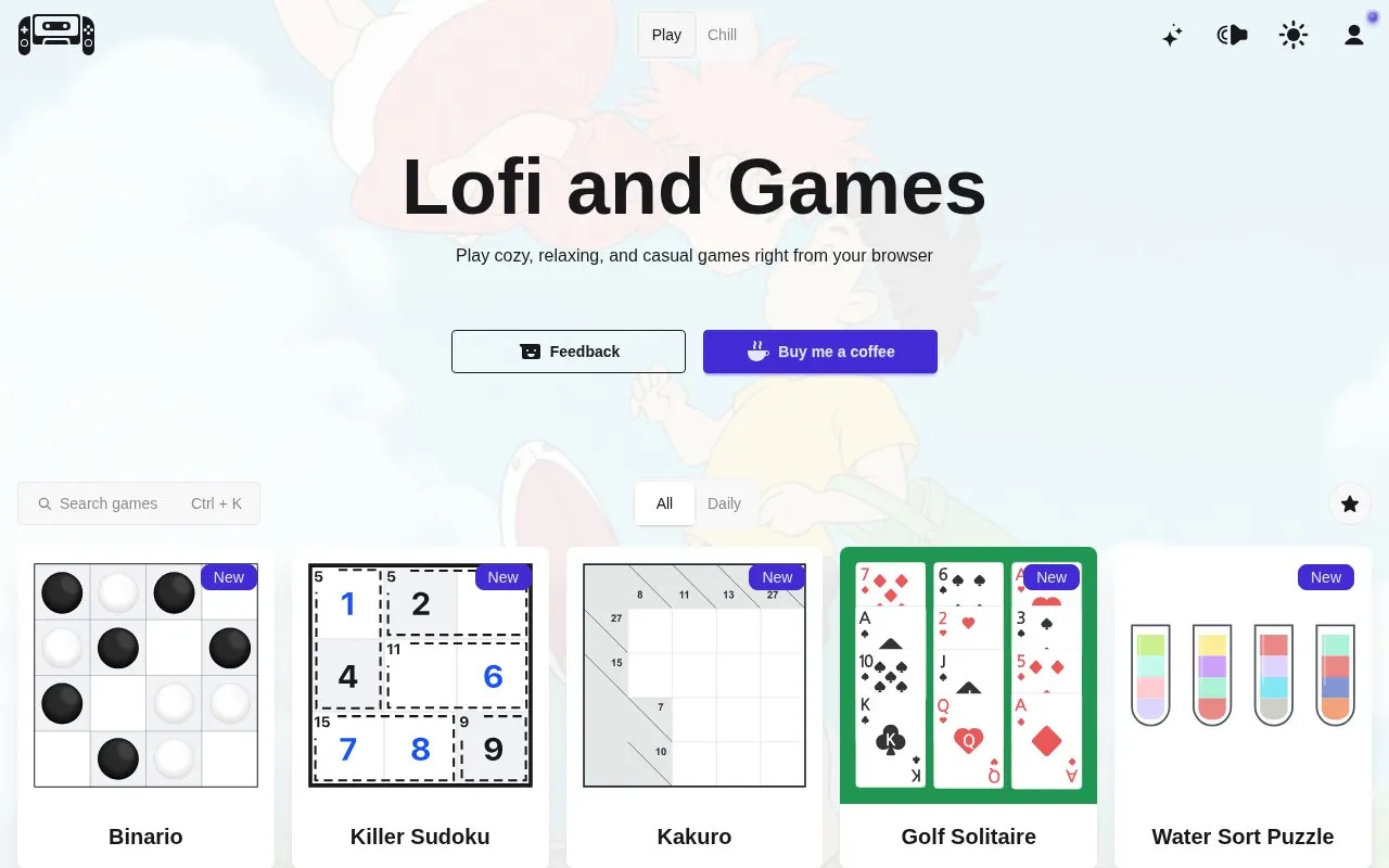 Lofi and Games homepage screenshot