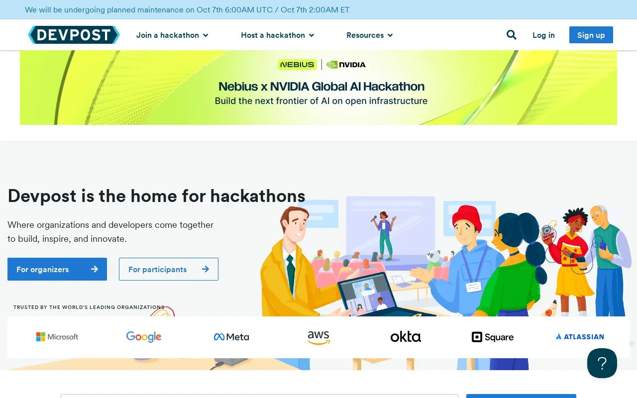 DevPost homepage screenshot
