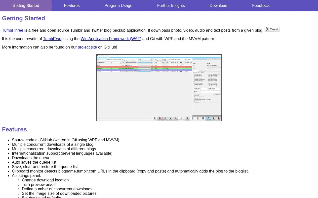 TumblThree homepage screenshot