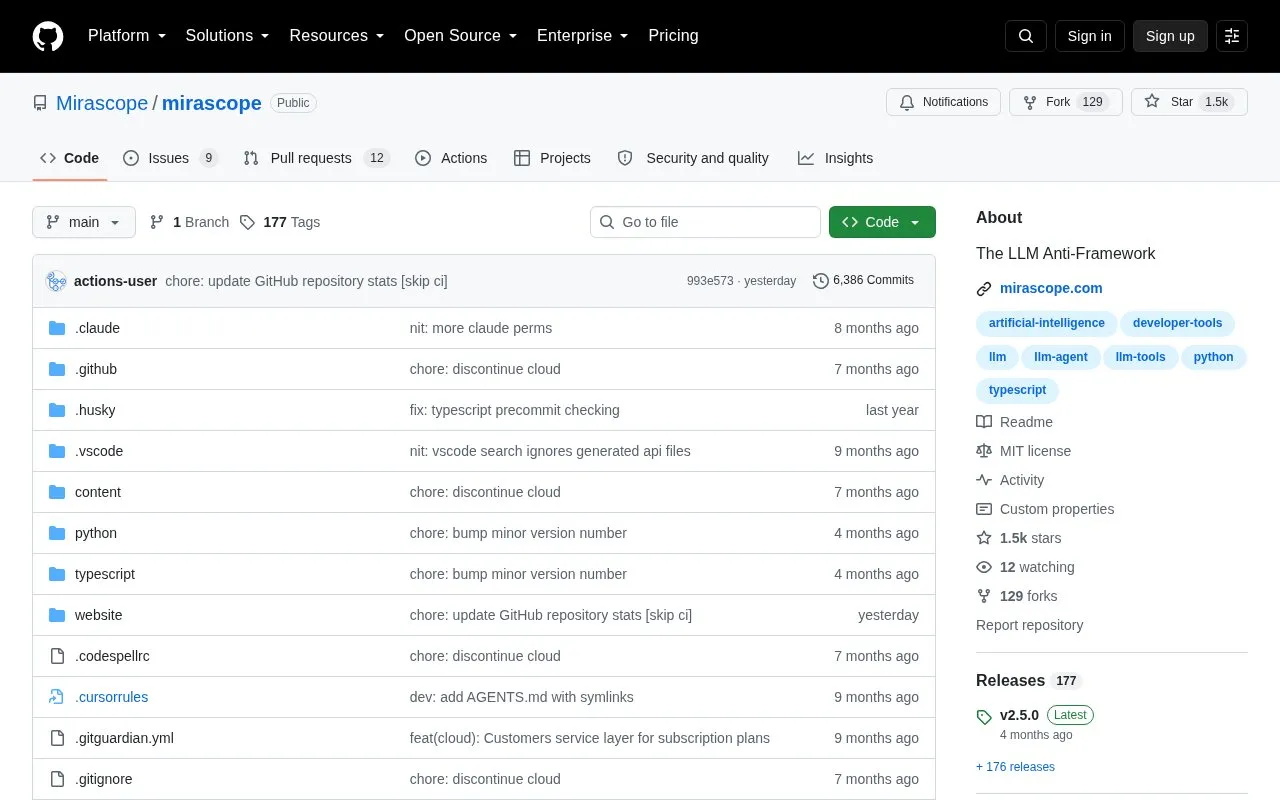Mirascope homepage screenshot