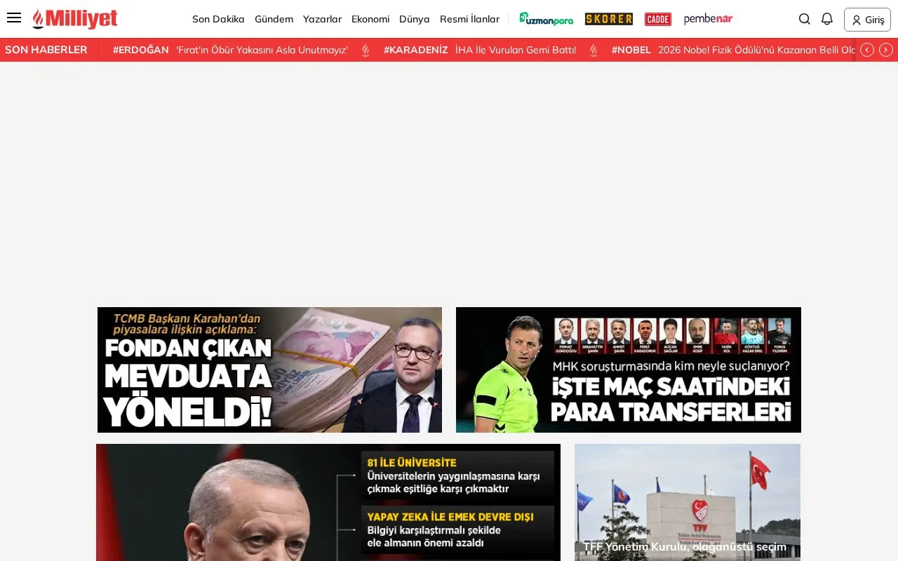 Milliyet homepage screenshot