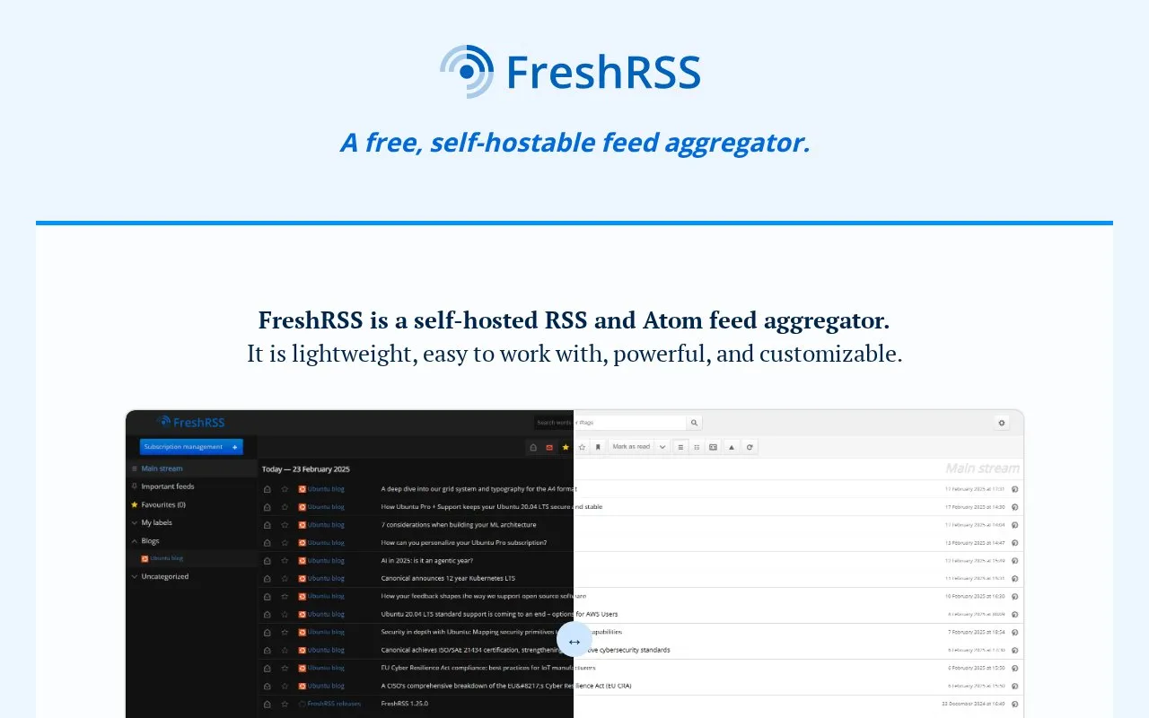 FreshRSS homepage screenshot