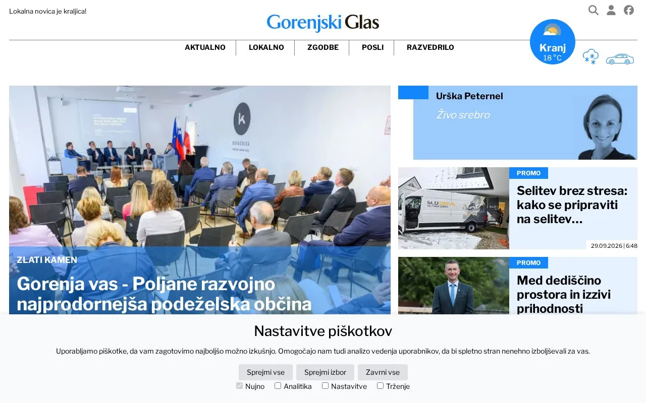 Gorenjski glas homepage screenshot