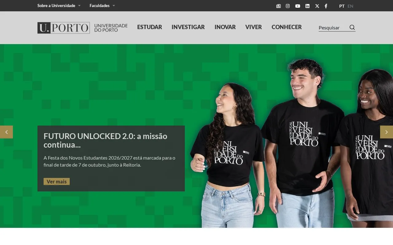 Universidade do Porto homepage screenshot