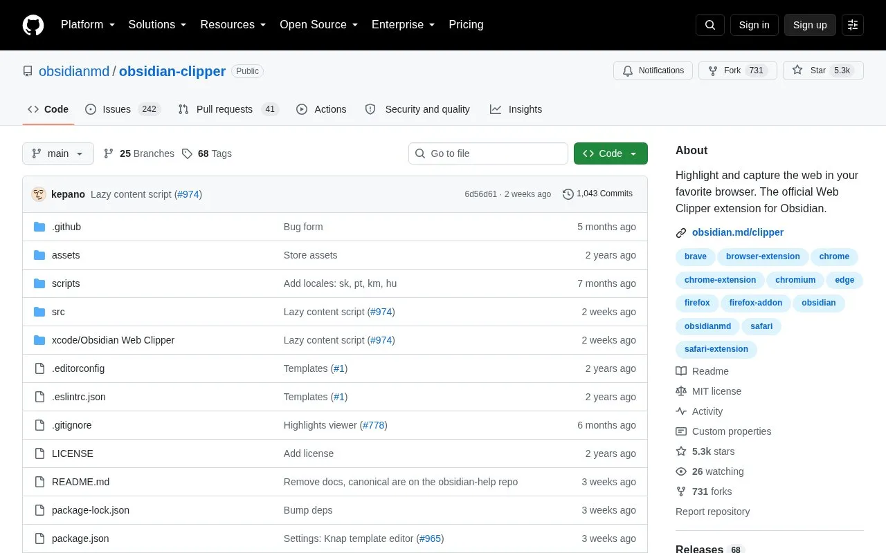 Web Clipper homepage screenshot