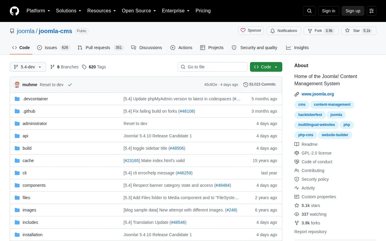 Joomla Cms homepage screenshot
