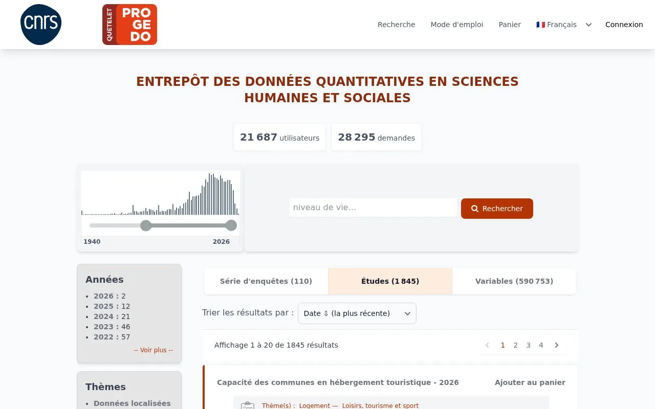 Quetelet-Progedo homepage screenshot