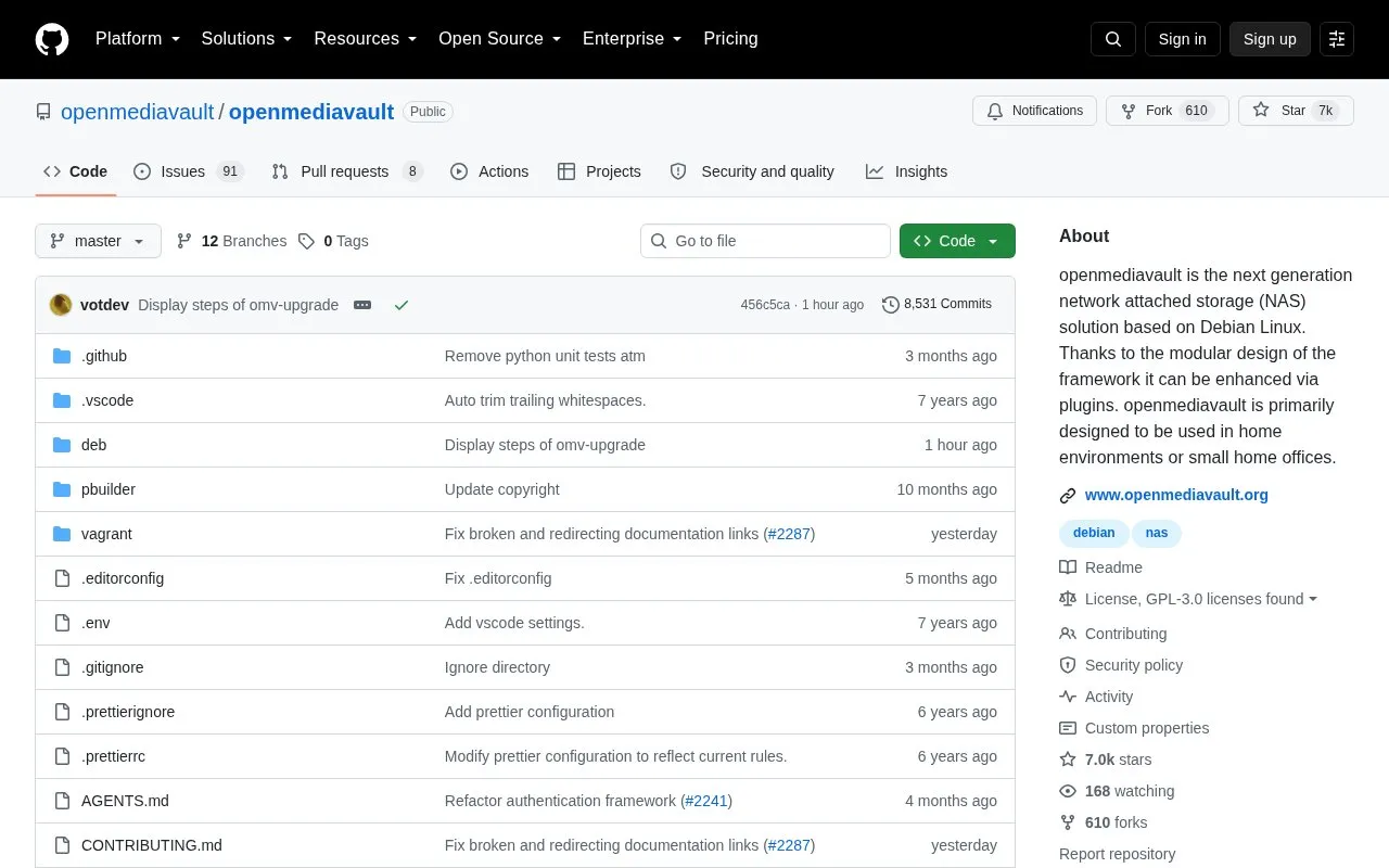 Openmediavault homepage screenshot
