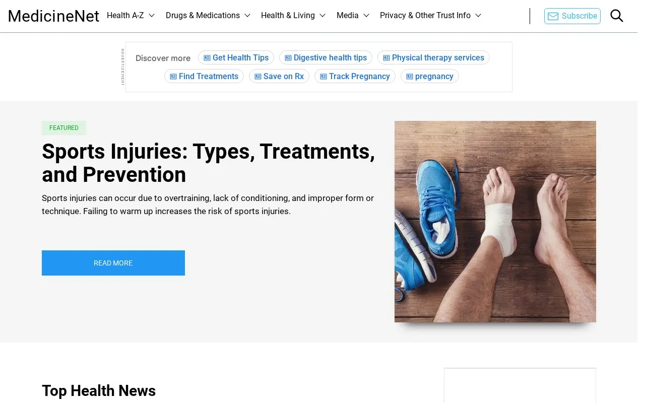 MedicineNet homepage screenshot