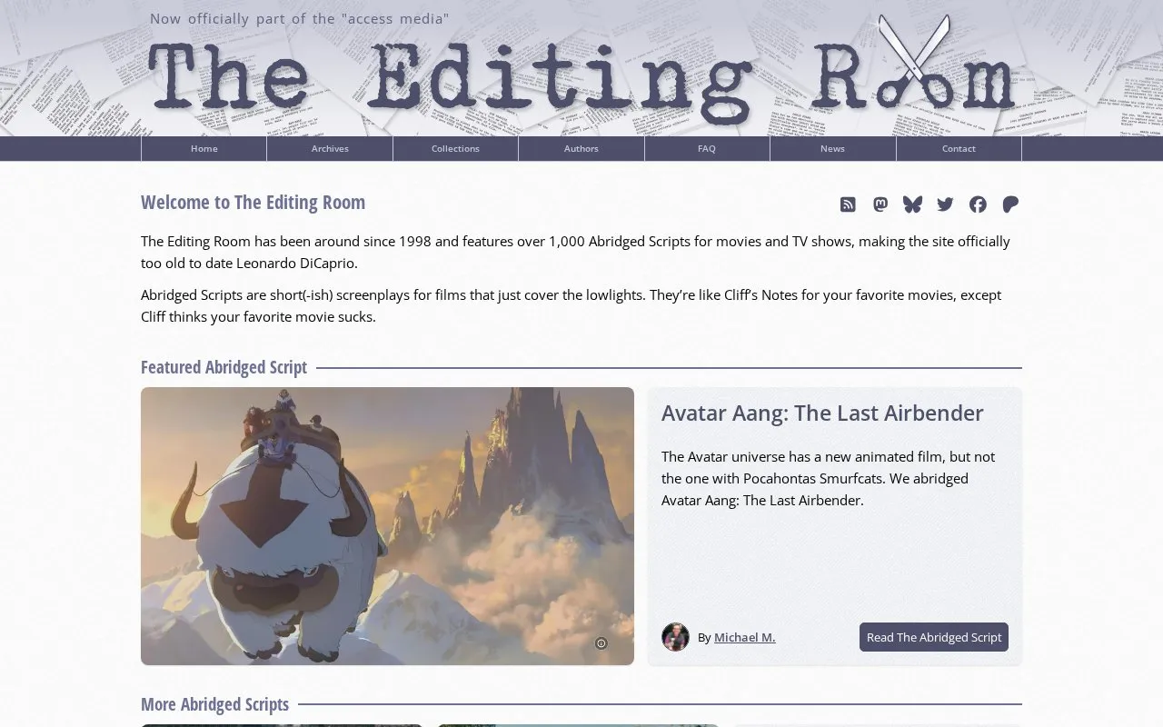 The Editing Room homepage screenshot