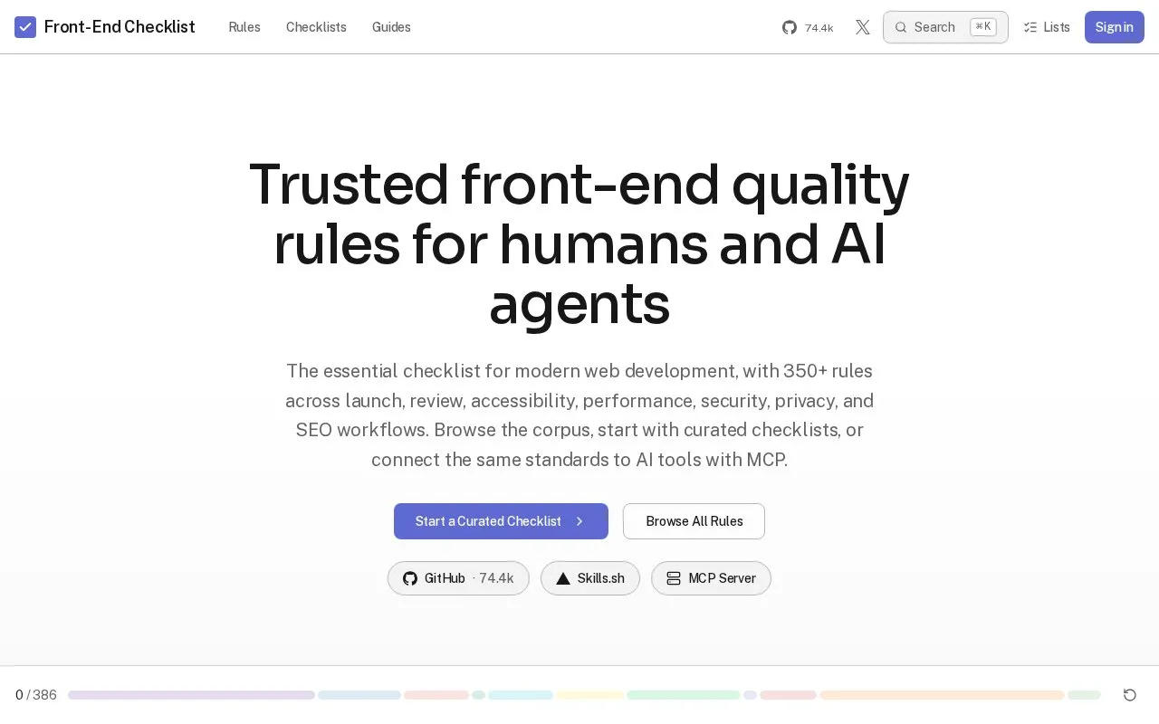 Front-End Checklist homepage screenshot