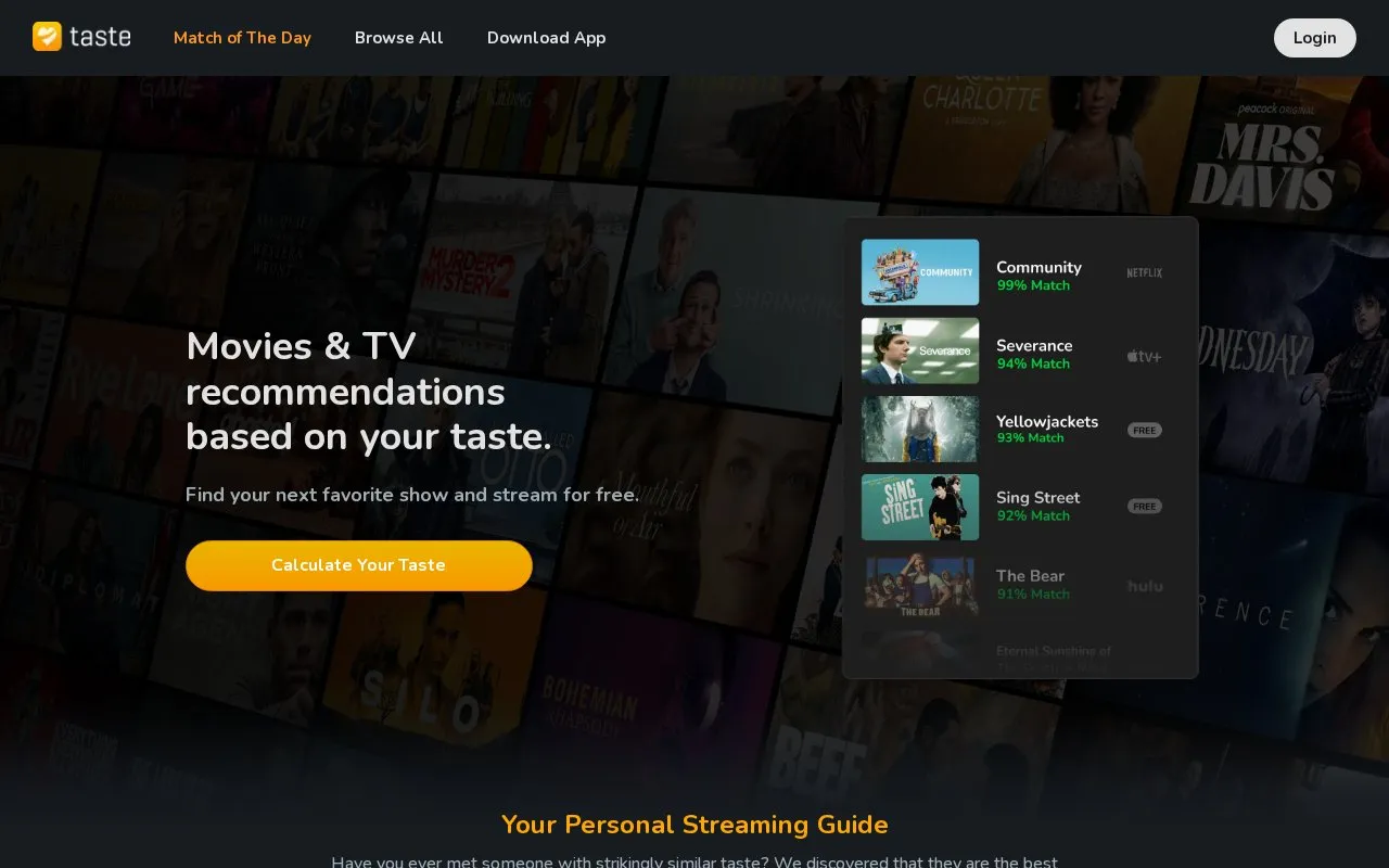 Taste homepage screenshot