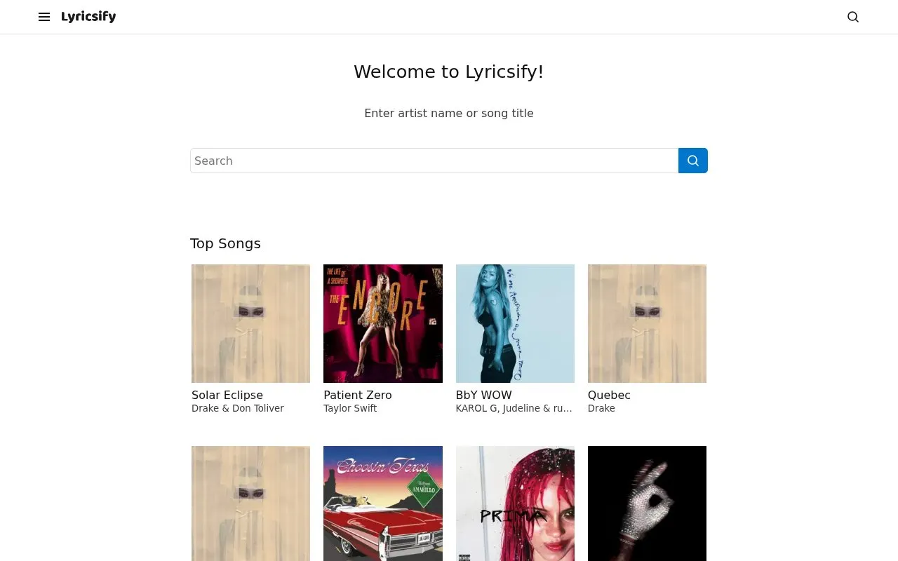 Lyricsify homepage screenshot
