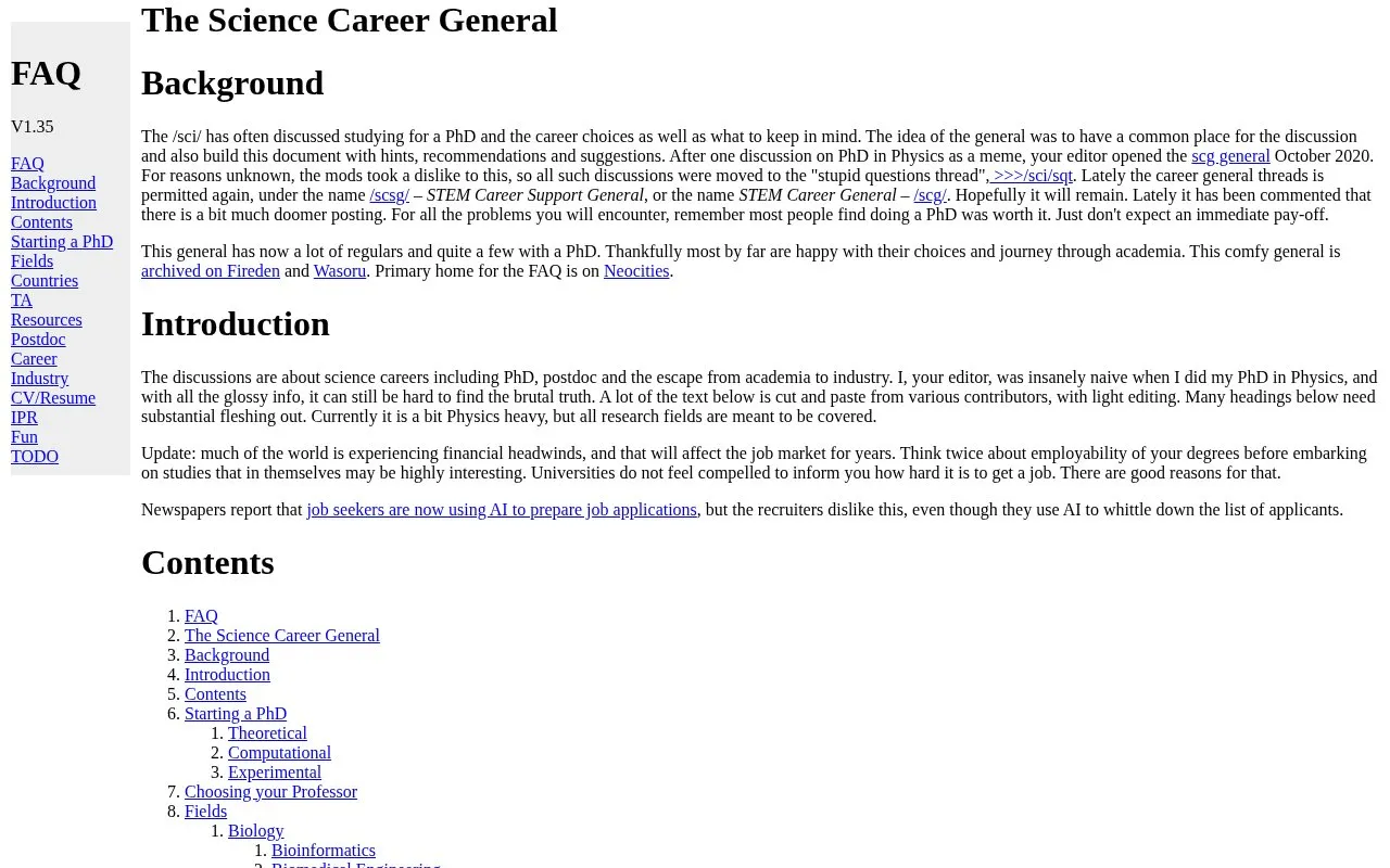 Science Career General homepage screenshot