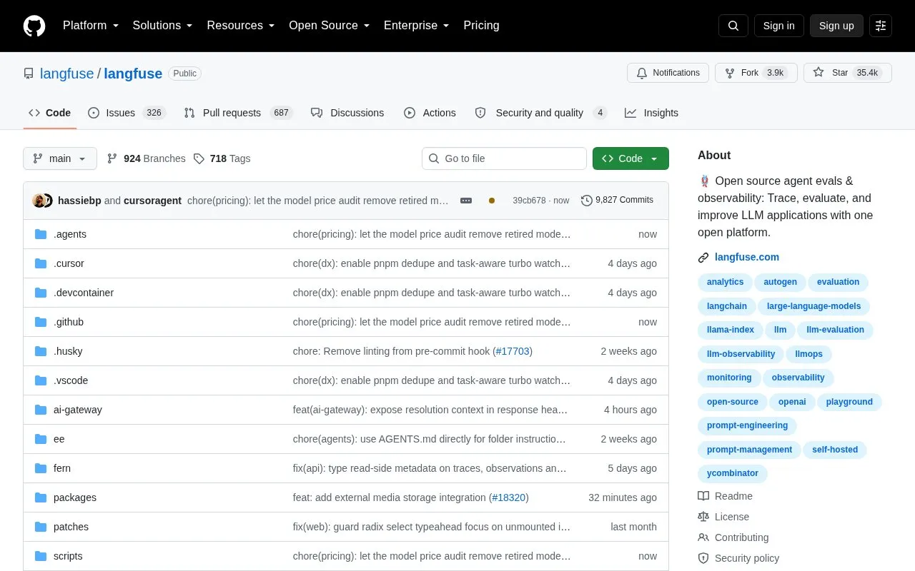 Langfuse homepage screenshot