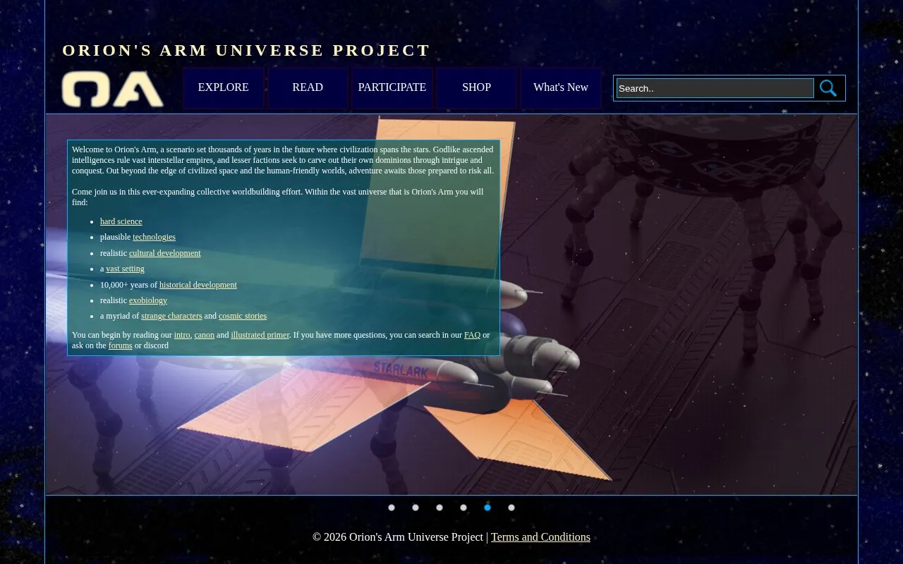 OrionsArm homepage screenshot