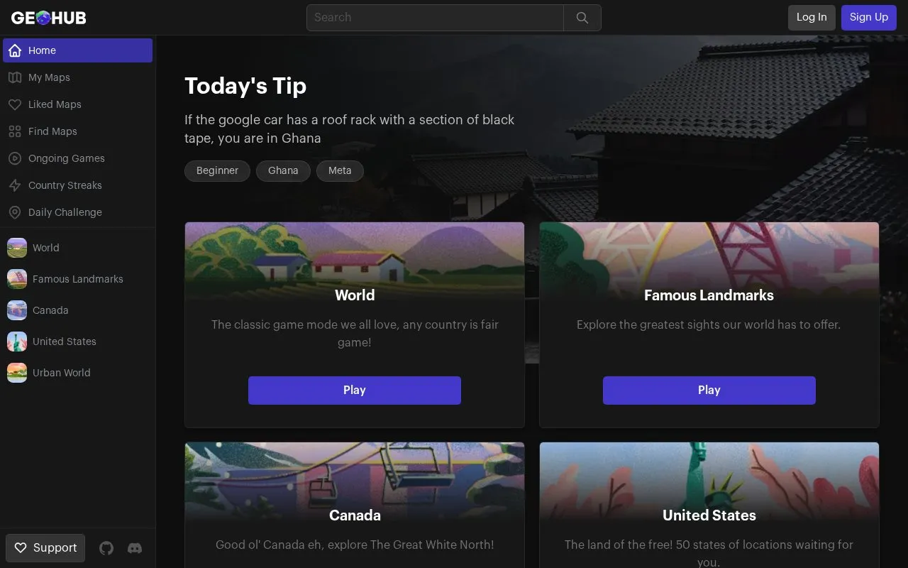 GeoHub homepage screenshot