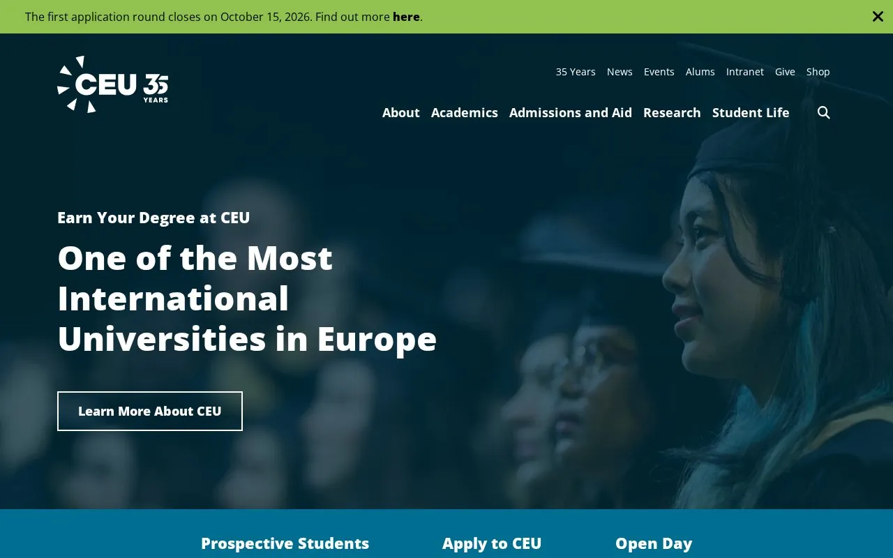 Central European University homepage screenshot