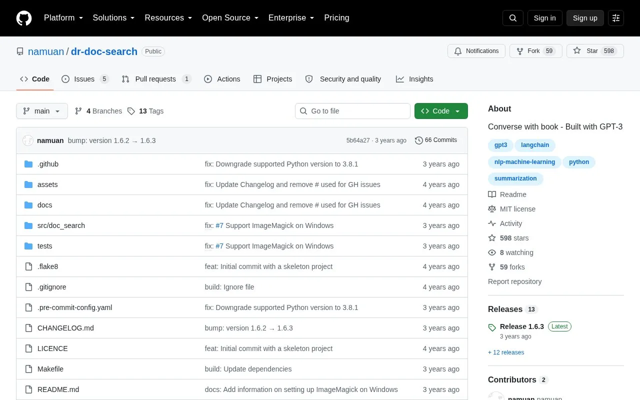 TalkToPapers - namuan/dr-doc-search: Converse with book - Built with GPT-3 homepage screenshot