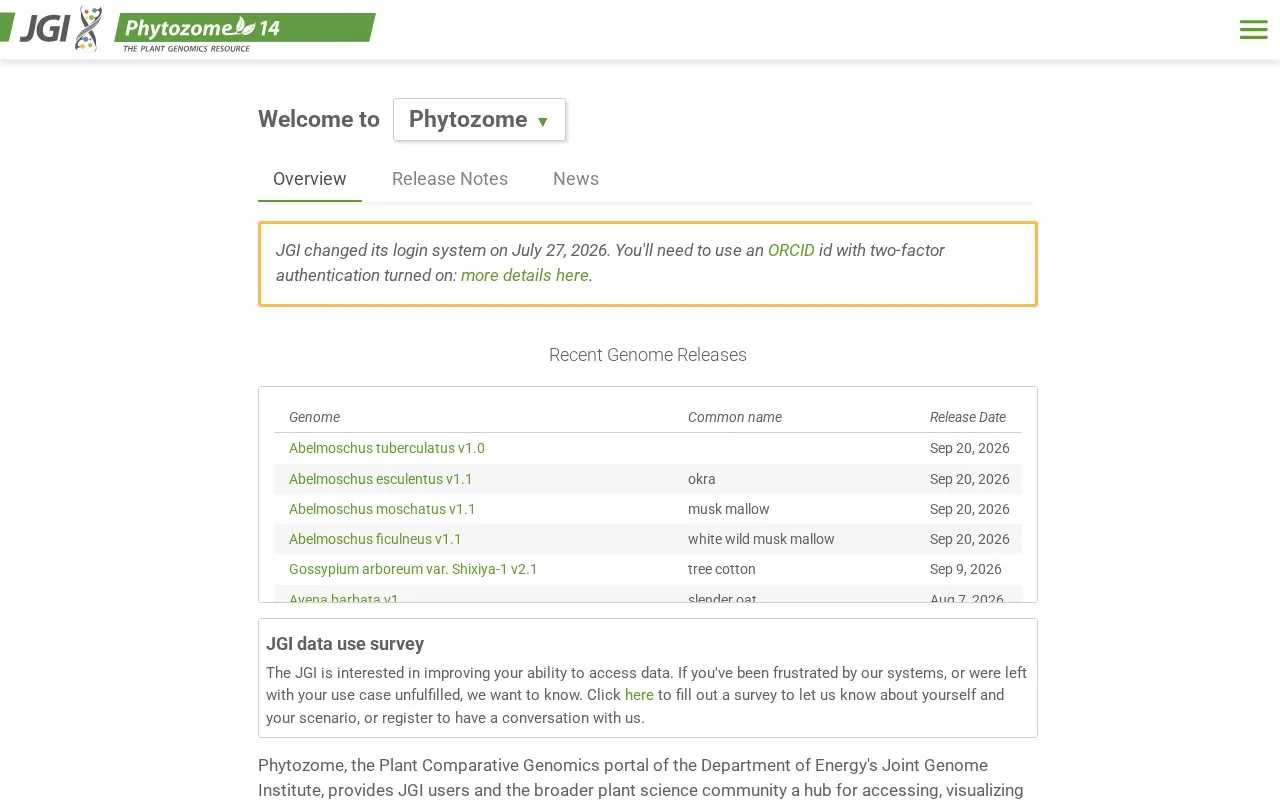 Phytozome homepage screenshot