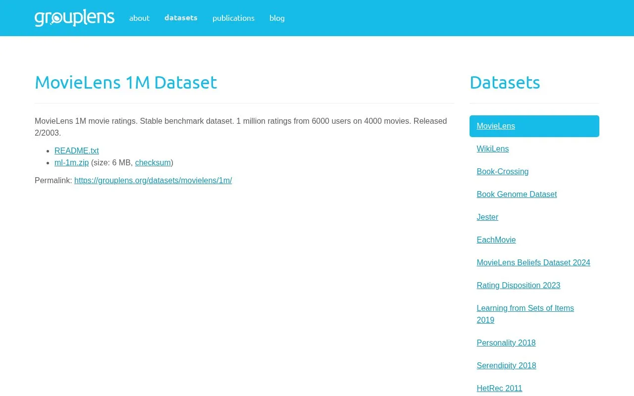 MovieLens-1M homepage screenshot