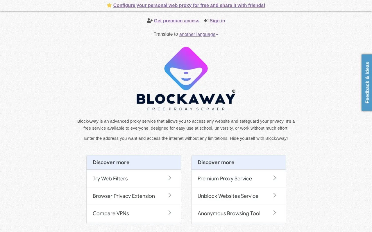 Blockaway homepage screenshot