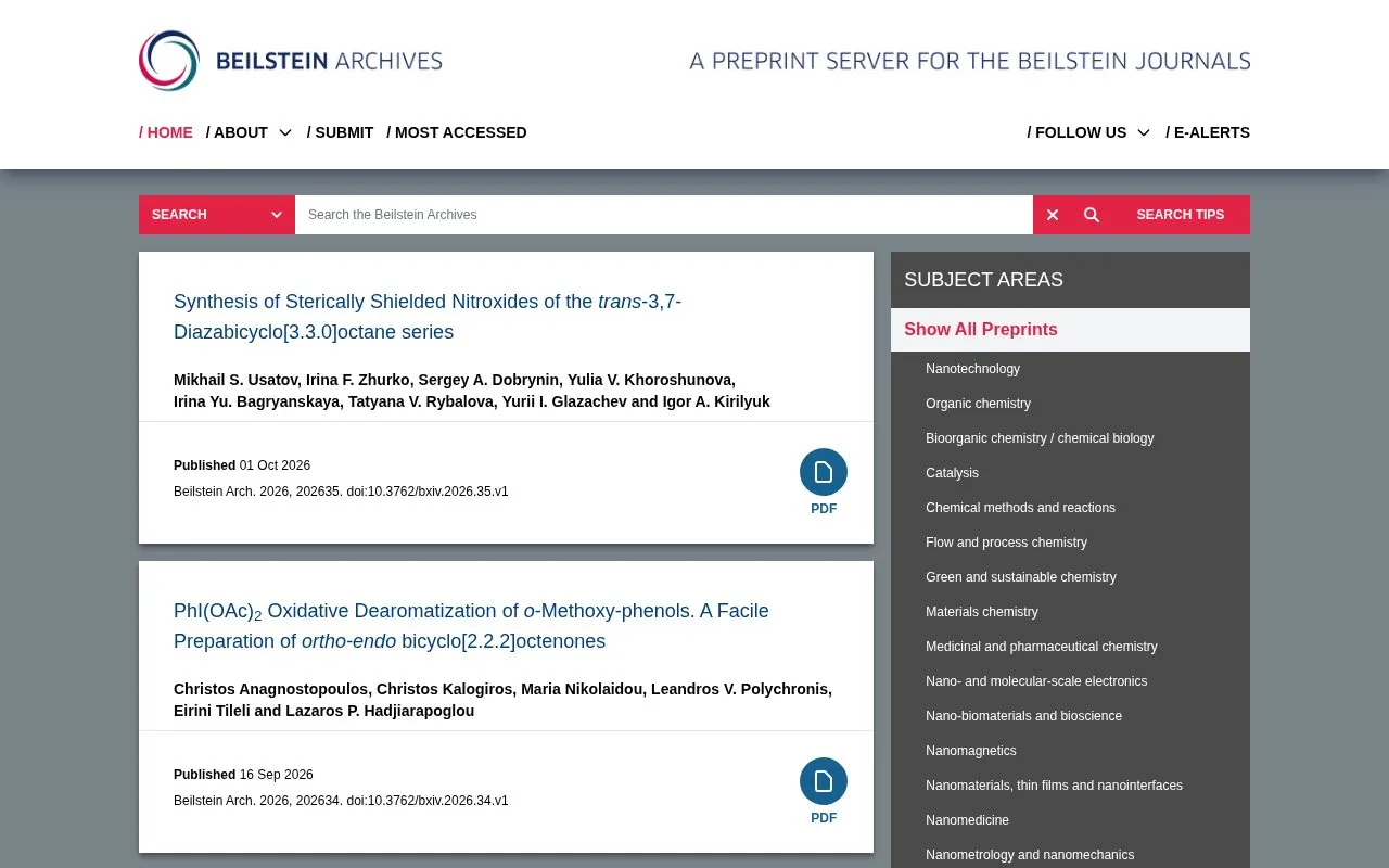 Beilstein Archives homepage screenshot