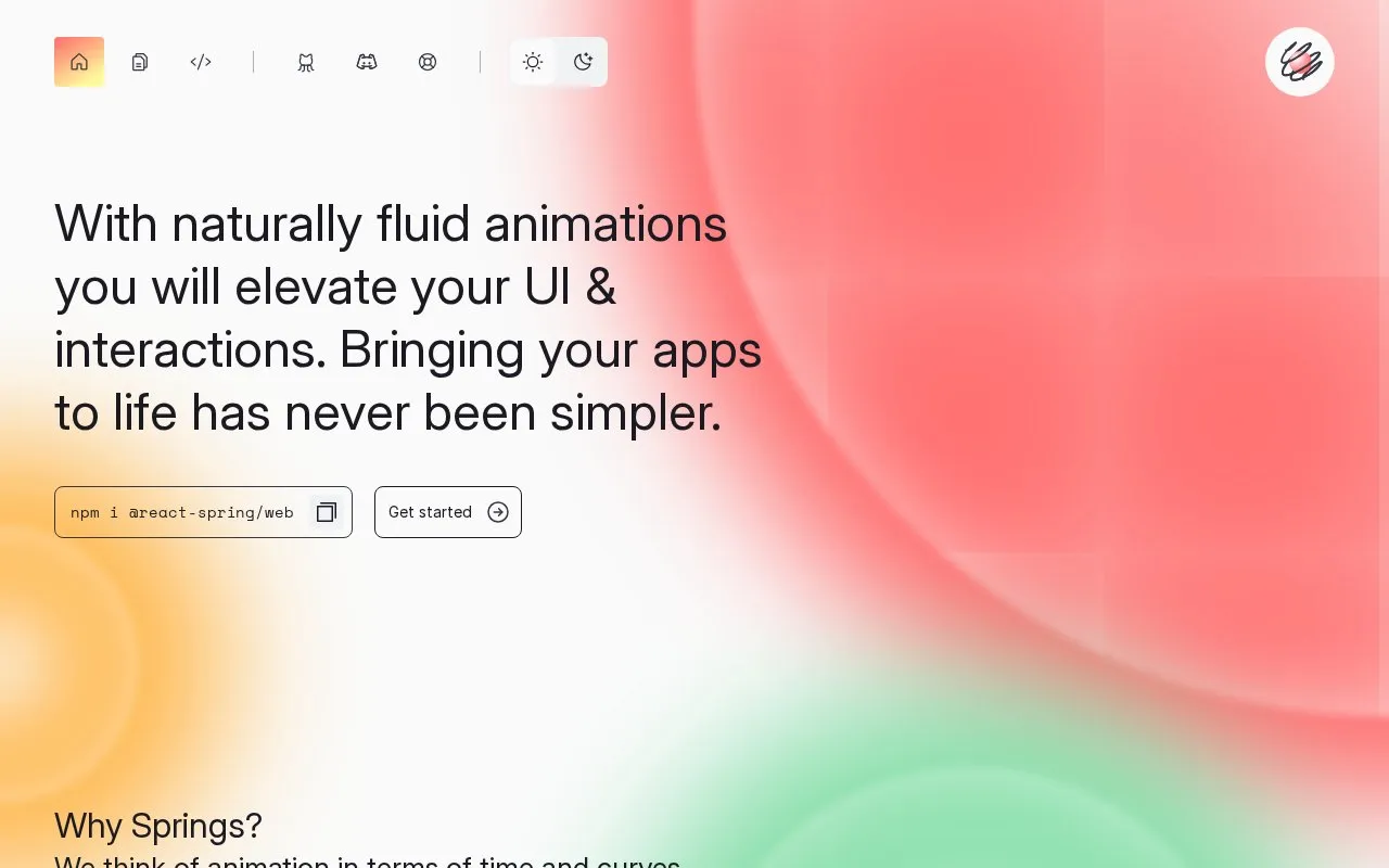 react-spring homepage screenshot