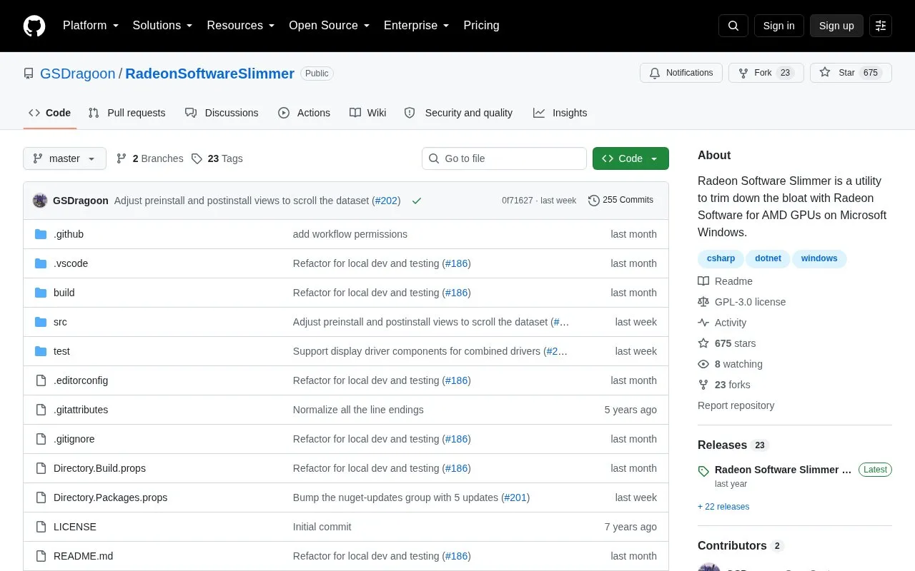 RadeonSoftwareSlimmer homepage screenshot