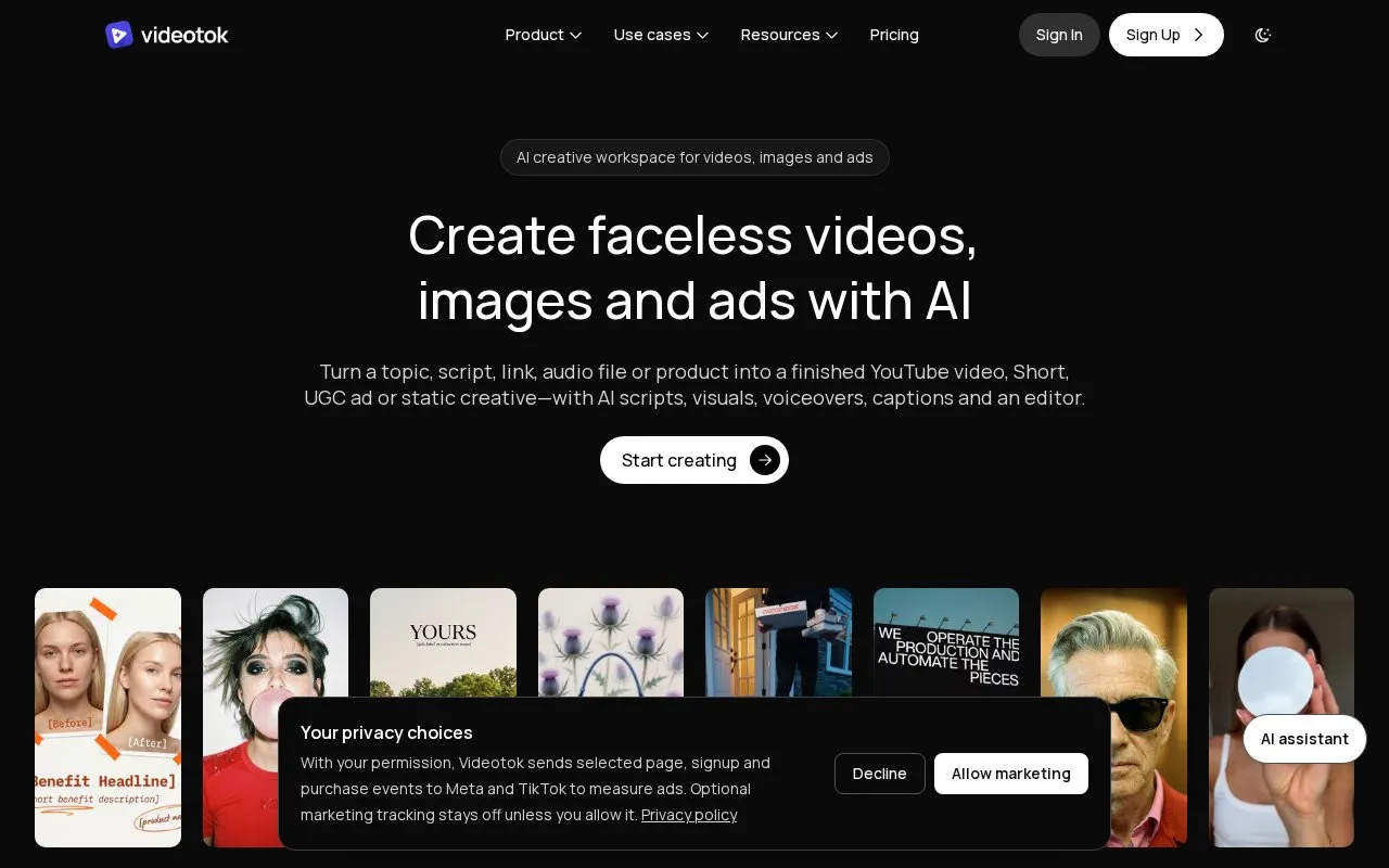 Videotok homepage screenshot