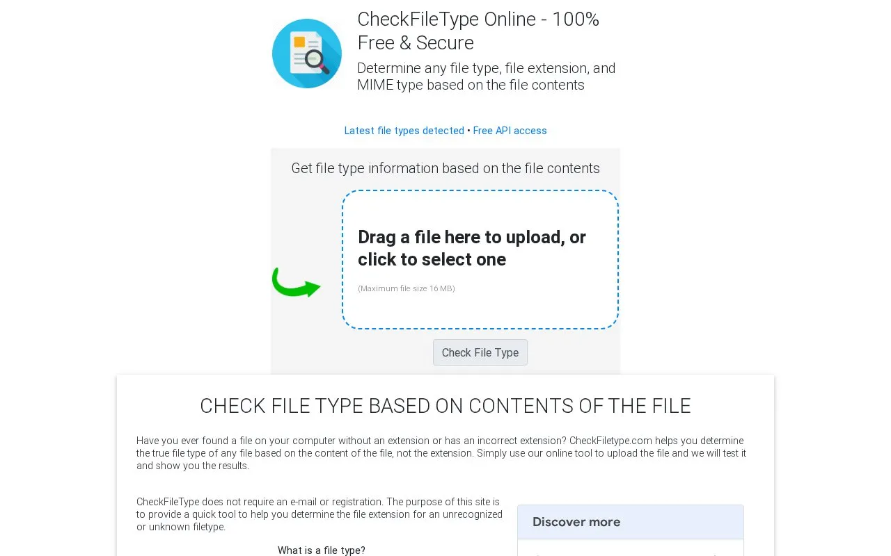 CheckFileType homepage screenshot