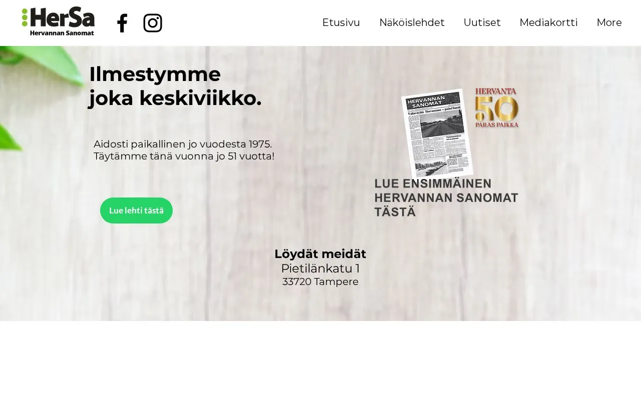 Hervannan Sanomat homepage screenshot
