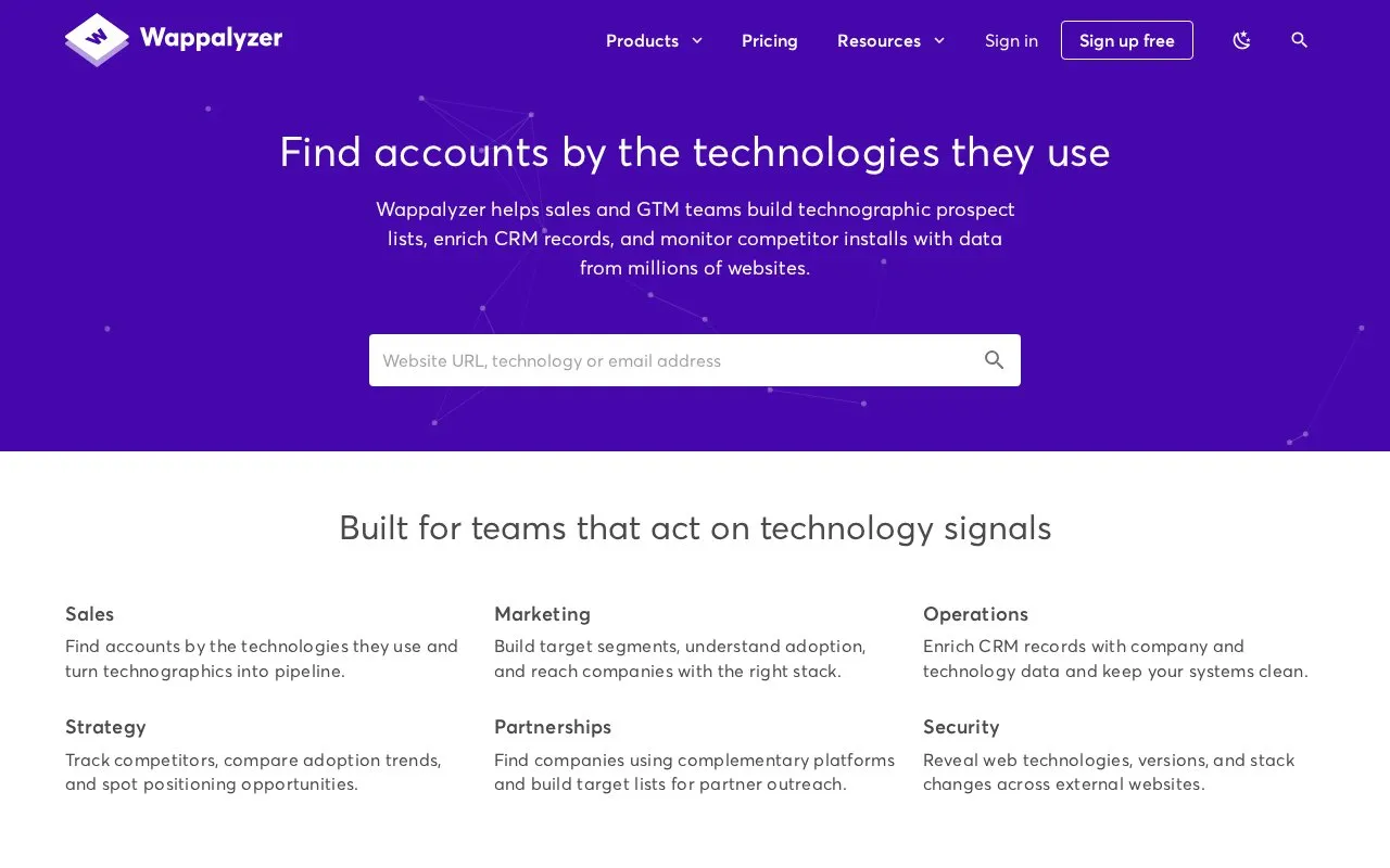 Wappalyzer homepage screenshot