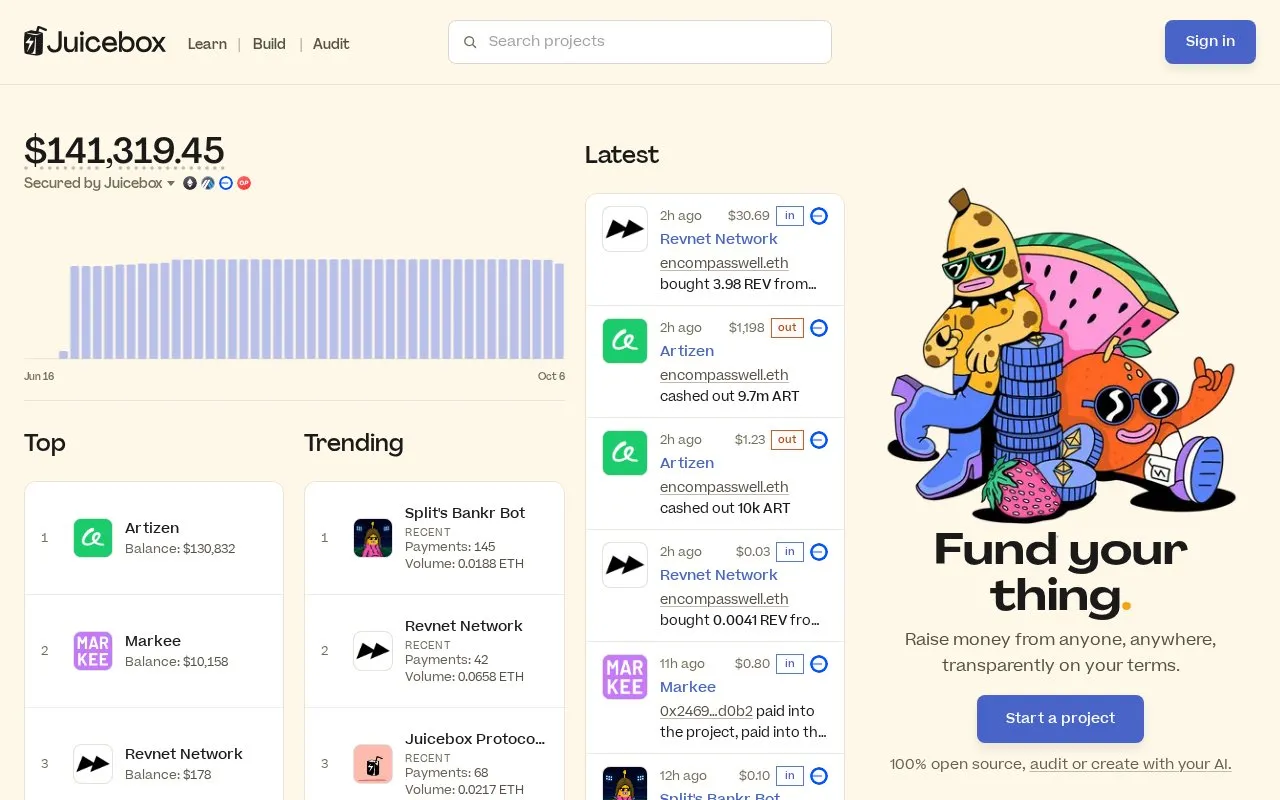 Juicebox V1 homepage screenshot