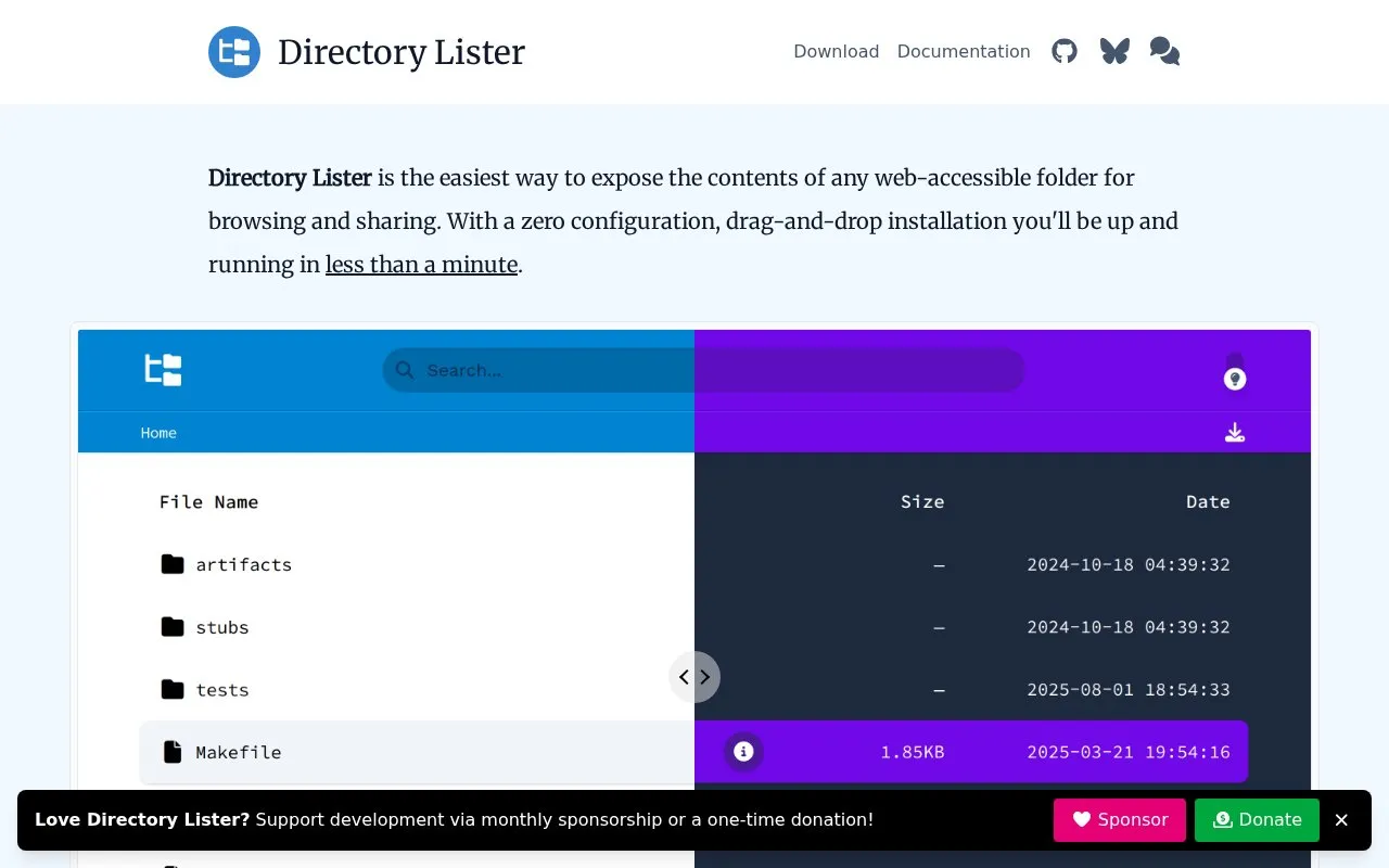 Directory Lister homepage screenshot