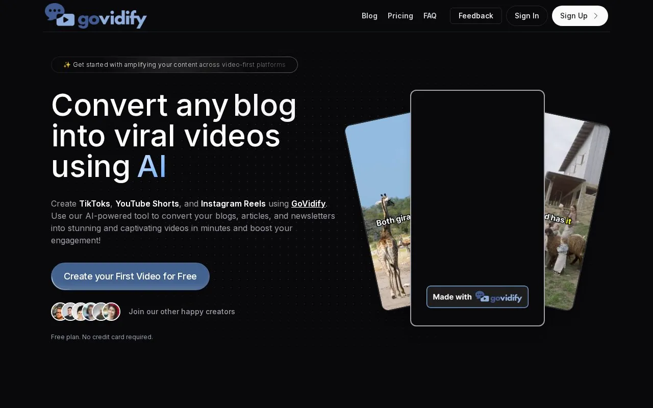GoVidify homepage screenshot