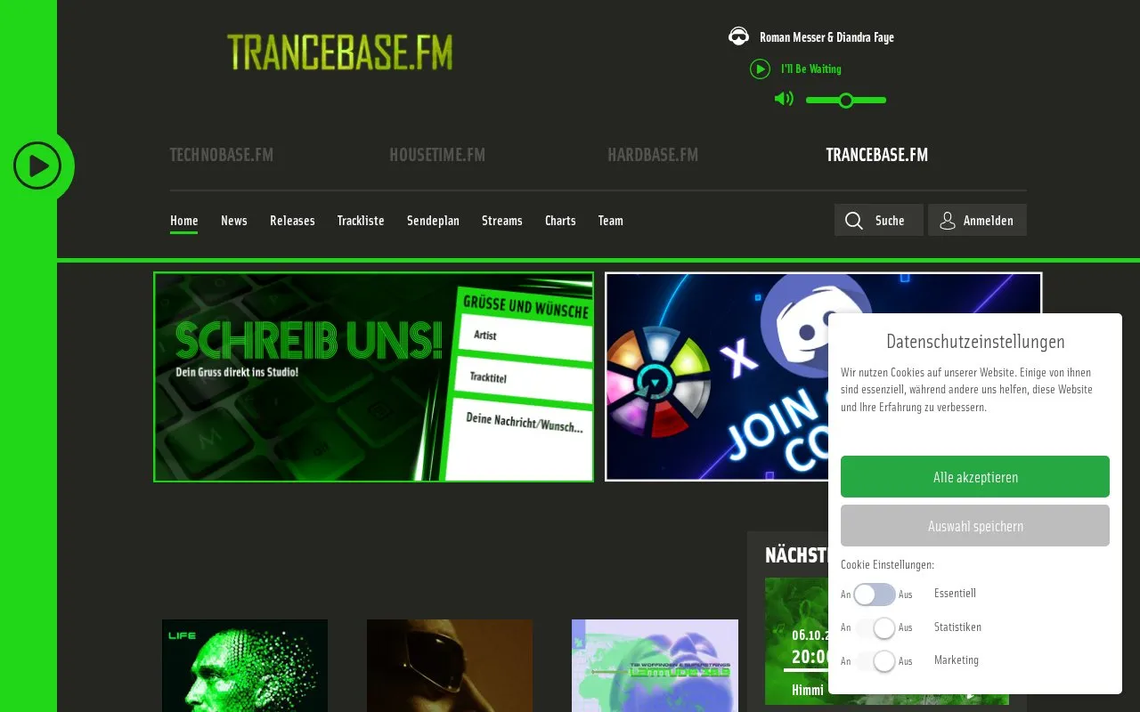 TranceBase homepage screenshot