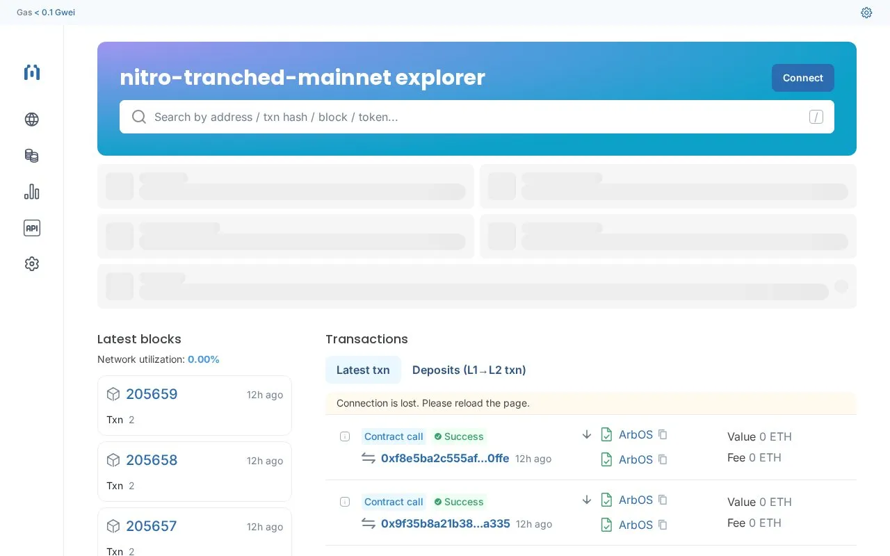 Tranched Mainnet — Tranched Mainnet Caldera Explorer homepage screenshot