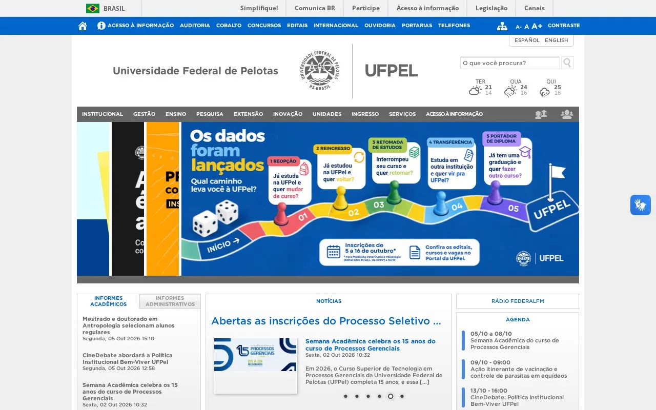 Universidade Federal de Pelotas homepage screenshot