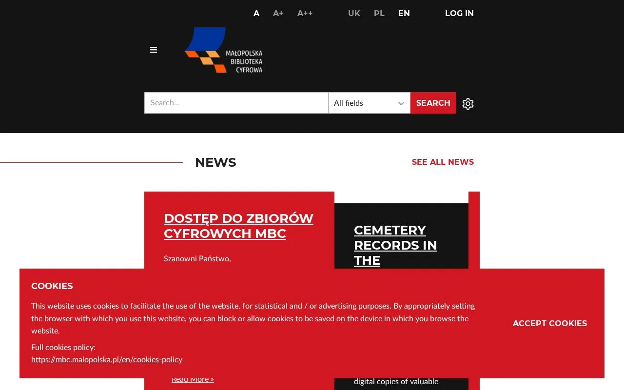 Malopolska Digital Library homepage screenshot