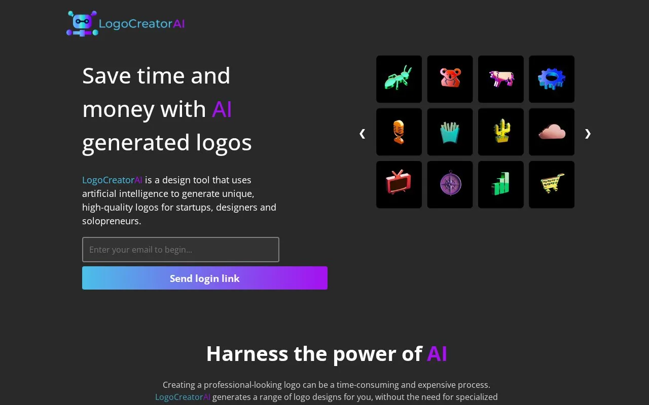 LogoCreatorAI homepage screenshot