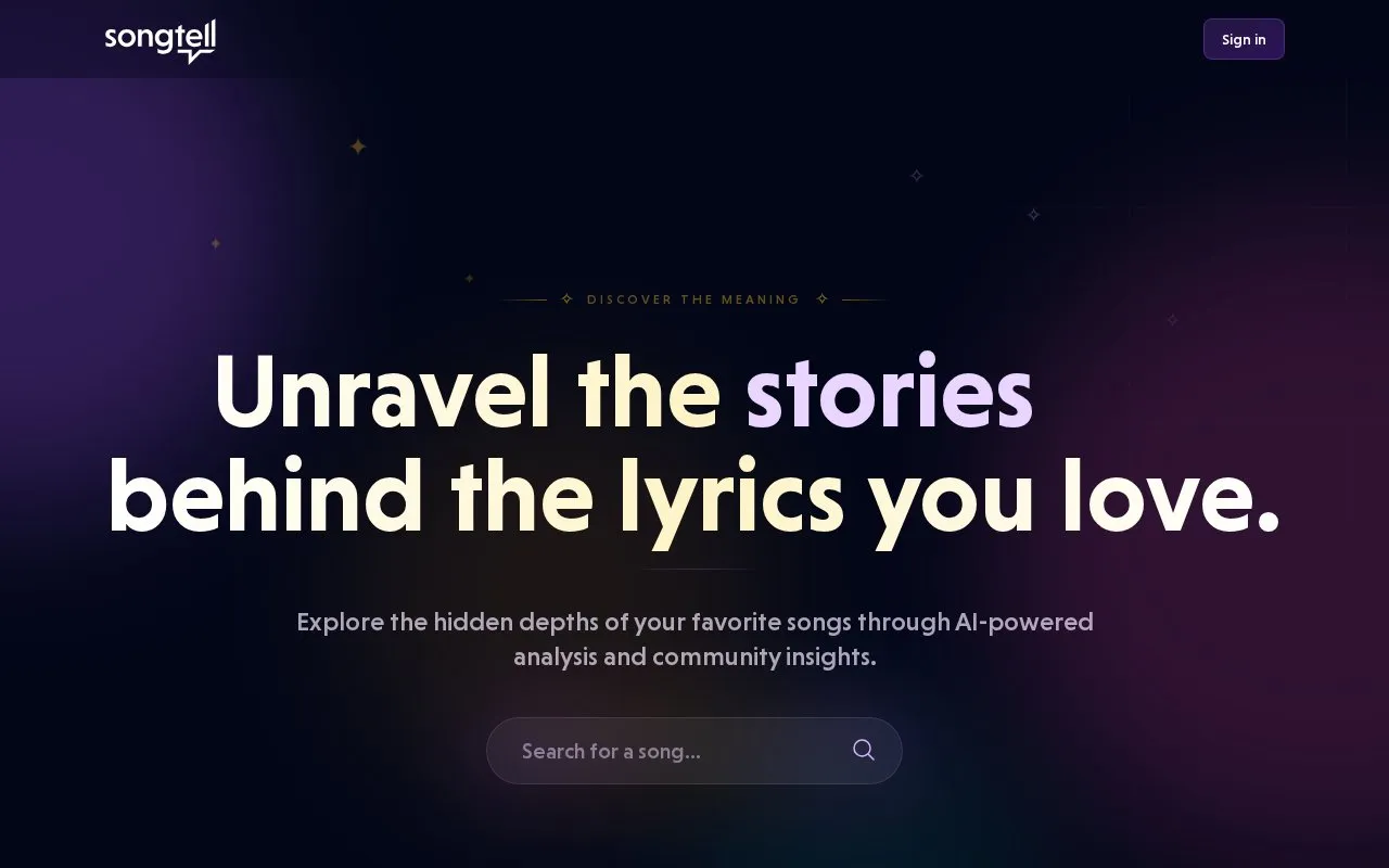 Songtell homepage screenshot