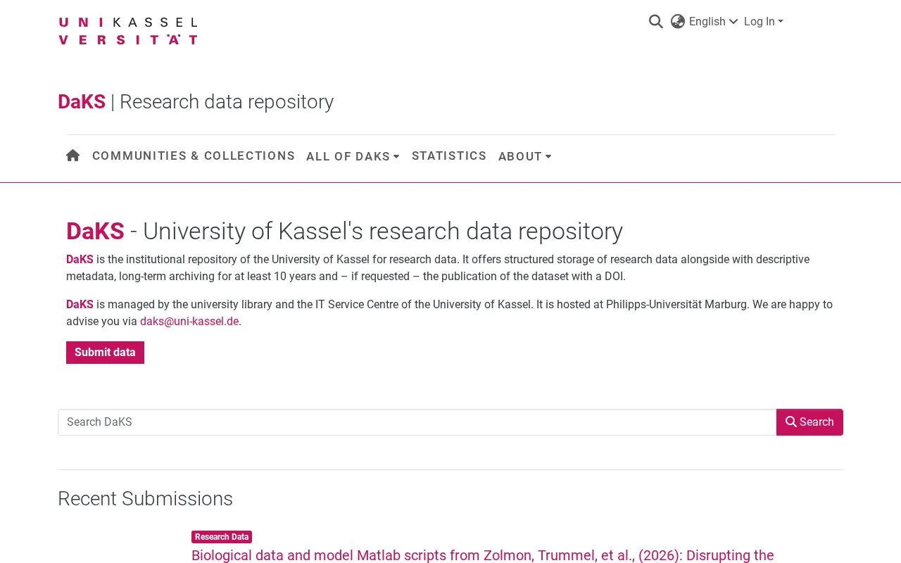DaKS homepage screenshot