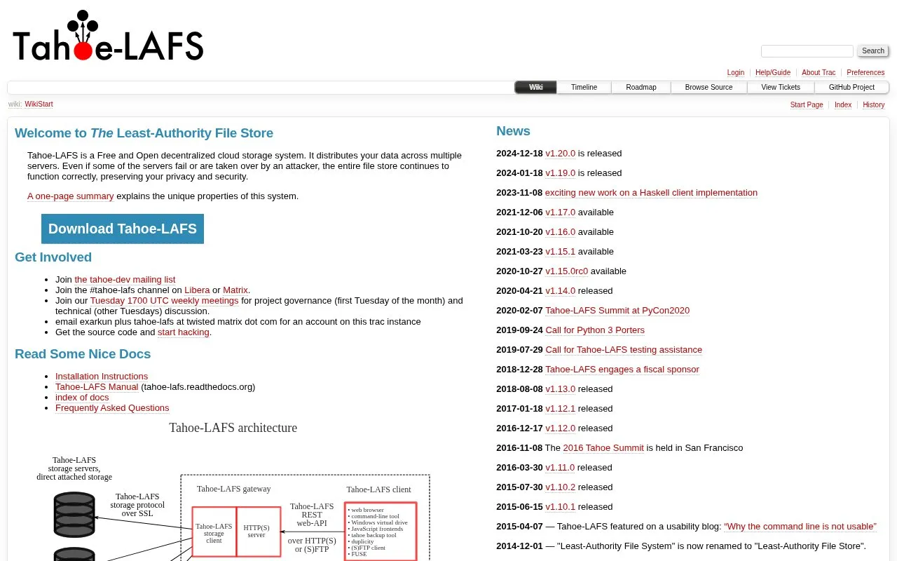 Tahoe-LAFS homepage screenshot