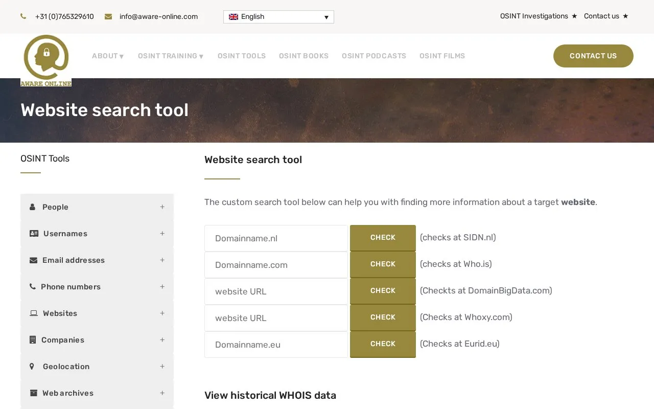 Website search tool homepage screenshot