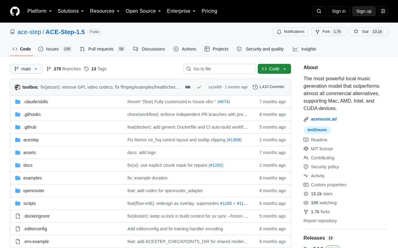 Ace Step 1.5 homepage screenshot